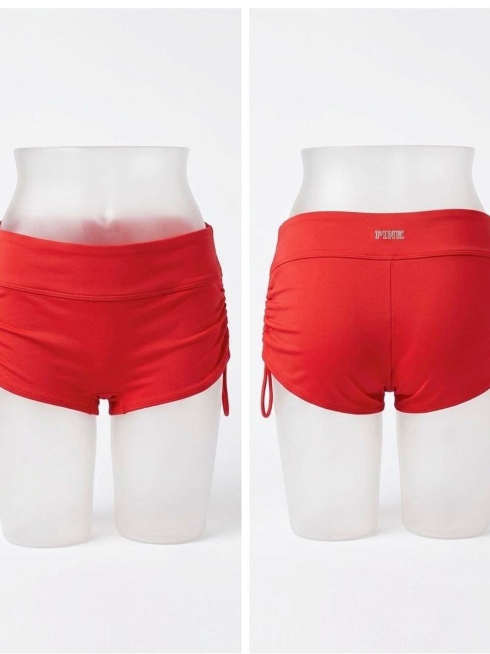 PINK Victoria's Secret Pink Red Ruched Side Swim Beach Workout Shorts SZ M